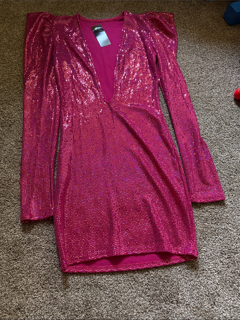 Posh Hot Pink Sequin V-Neck Mini Dress